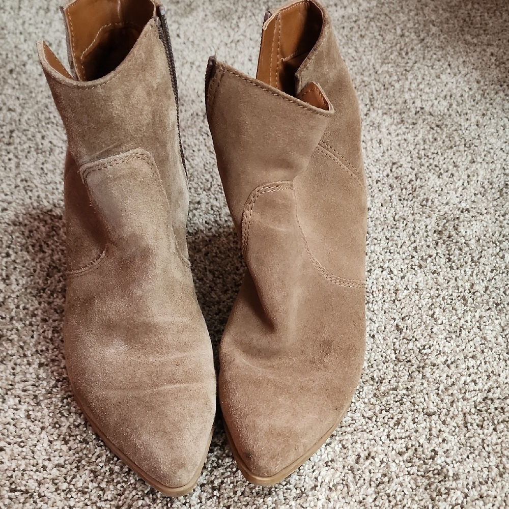 Franco Sarto Taupe Suede Ankle Booties